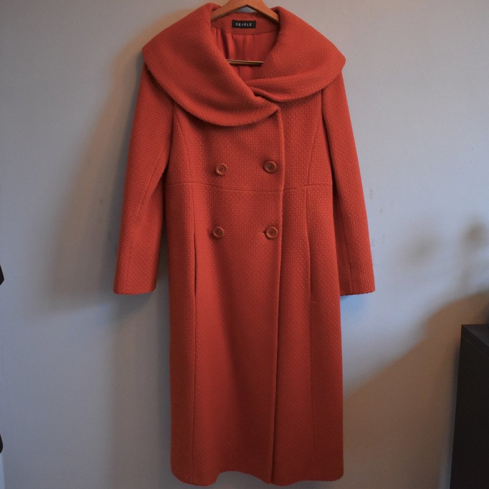 Searle Orange Woven Wool Coat with Shawl Collar